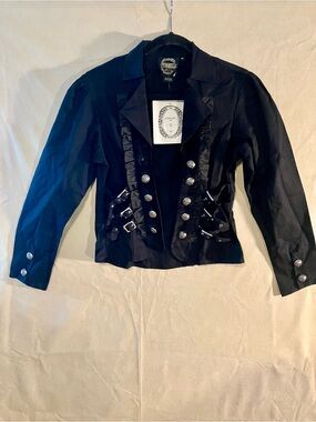 NWT Funhouse Goth Steampunk Coat Womens M Pirate Black Parade Ruffle Velvet READ